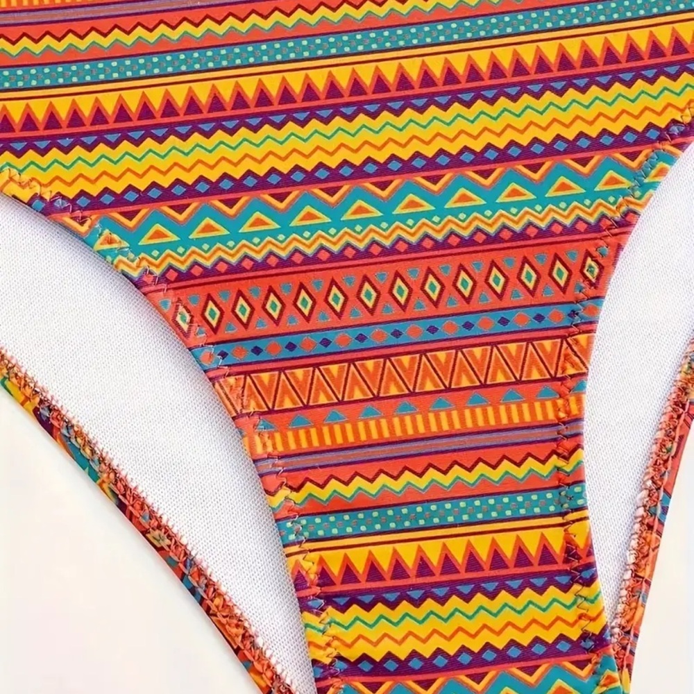Multicolor Ethnic Print Bandeau Bikini Set - Picture 12 of 15